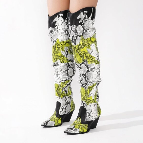 Cape Robbin Women's Black Polyurethane Thigh High Block Heel Cowboy Western Boot - Picture 4 of 9